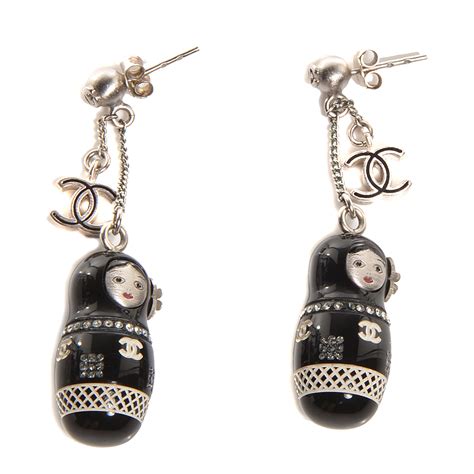 chanel russian doll price|CHANEL Resin Matryoshka Russian Doll CC Earrings Black .